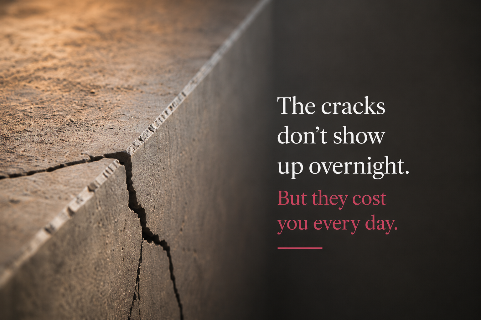 Cracks beneath a surface, representing operational problems that begin below what is visible